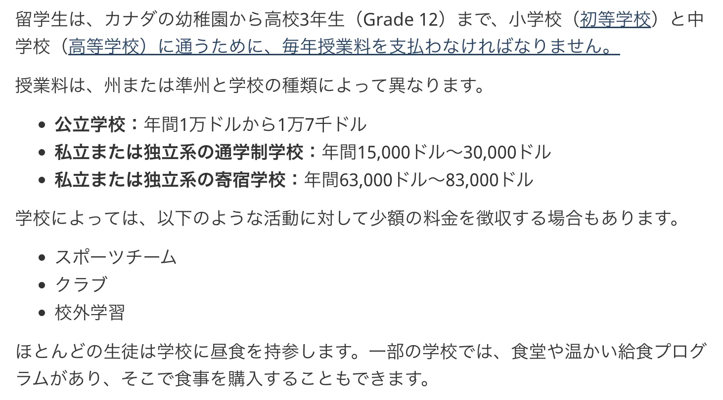 カナダ高校留学の費用目安
