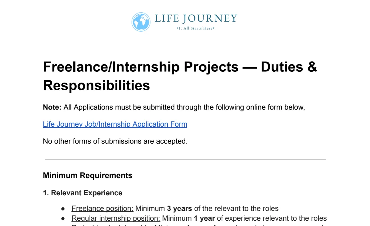 Freelance_Internship Projects — Duties & Responsibilities